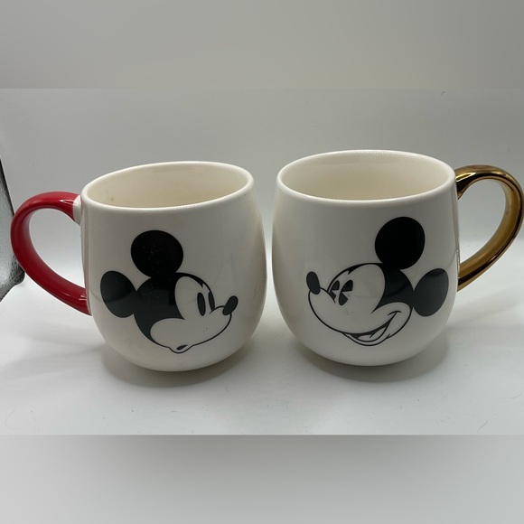 Disney Other - 2 Disney Mickey Mouse Mugs with Red and Gold Accents porcelain